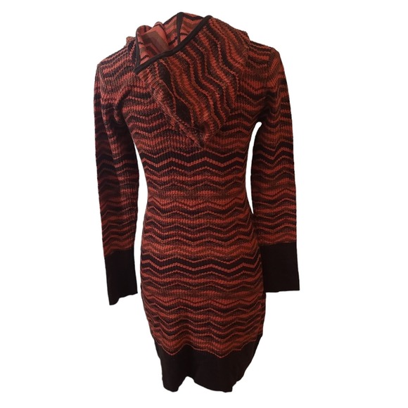 Prana “Meryl” Chevron Orange and Brown Hooded Sweater Dress Size Small - Picture 2 of 6